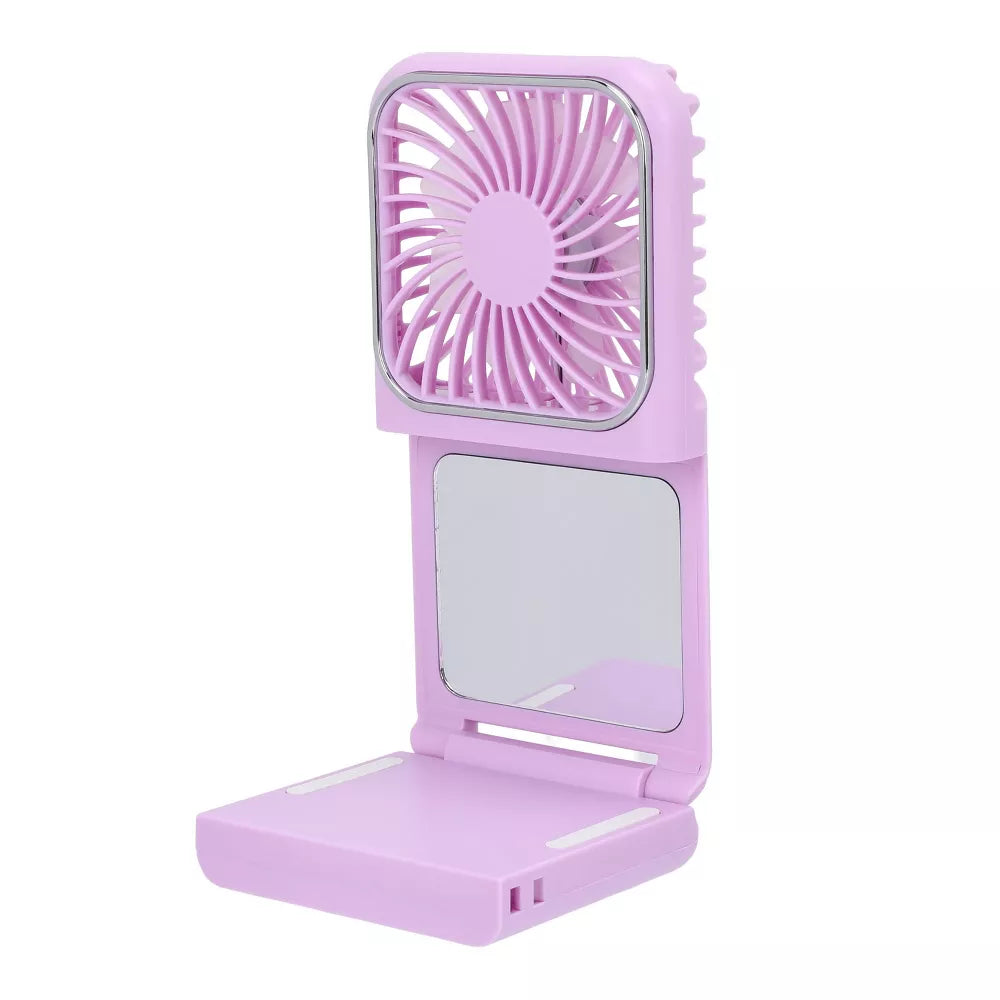 4-in-1 Foldable Handheld Fan With 2500mAh Power Bank Phone Stand & Makeup Mirror