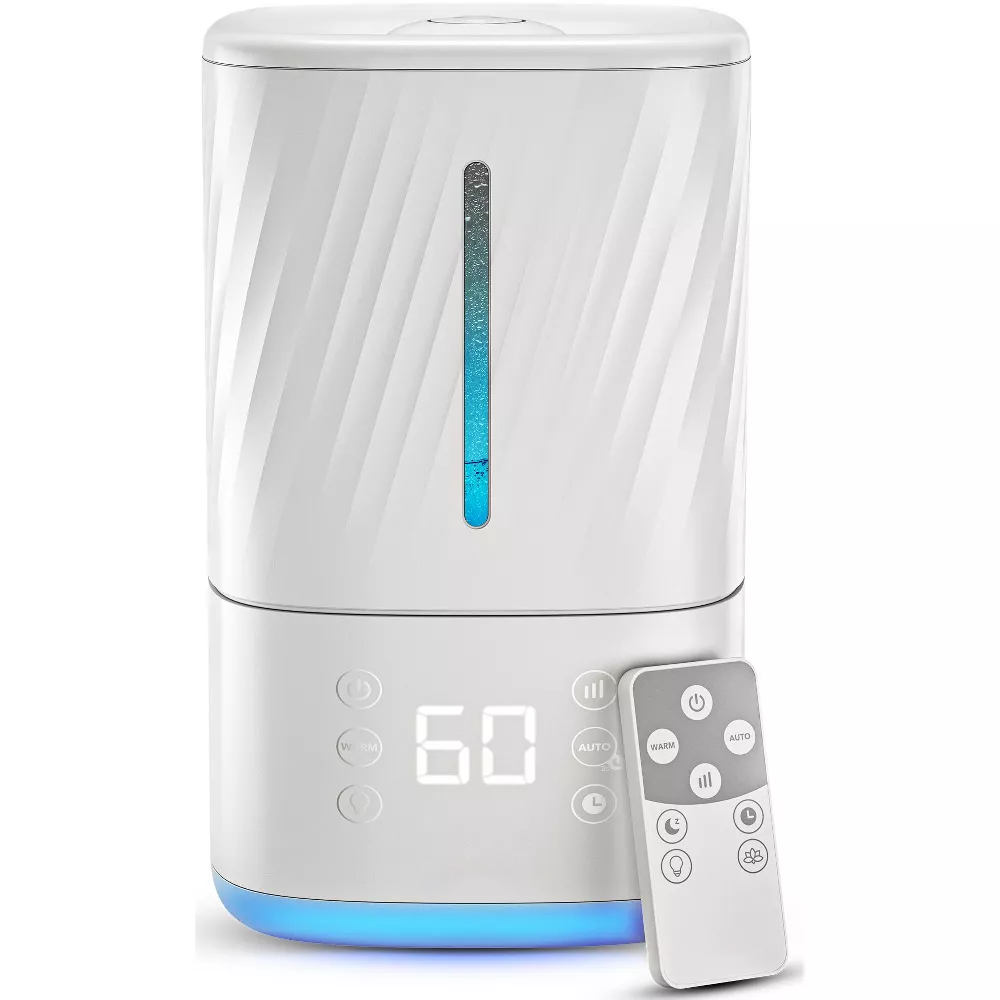 4.5L Ultrasonic Humidifier With Warm & Cool Mist Remote Control & Leakproof Tank