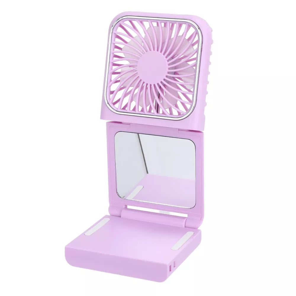 4-in-1 Foldable Handheld Fan With 2500mAh Power Bank Phone Stand & Makeup Mirror