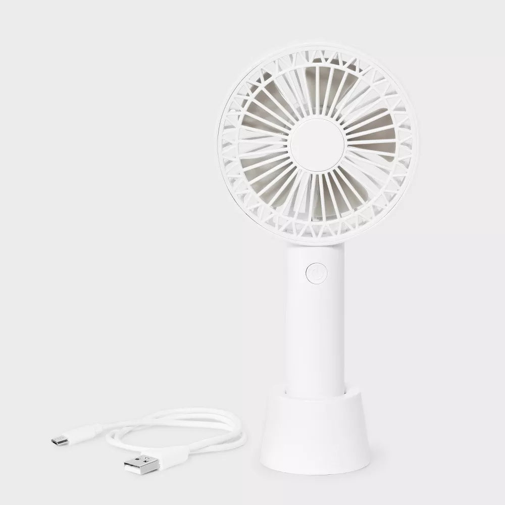 Lightweight USB Rechargeable Handheld Personal Fan With Desktop Base
